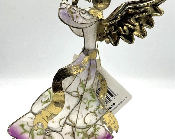 Vintage Kmart Capiz Shell Angel Christmas Decor 8.5” Gold Purple Philippines