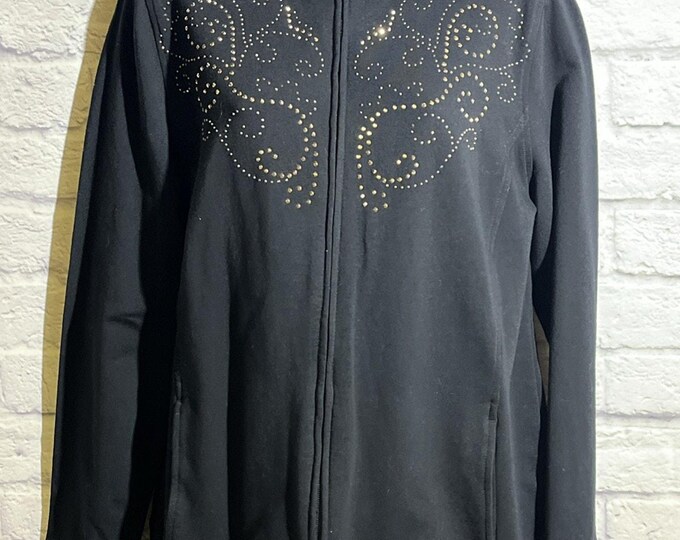 Vintage W Collection Embroidered Zip Jacket • Women’s Medium • Black Soft Knit Top • 90s/2000s