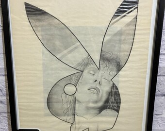 Signed 1985 Playboy Bunny Logo Pencil Art Drawing Devon Nott Framed Original