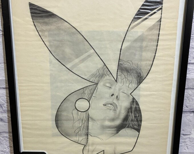Signed 1985 Playboy Bunny Logo Pencil Art Drawing Devon Nott Framed Original