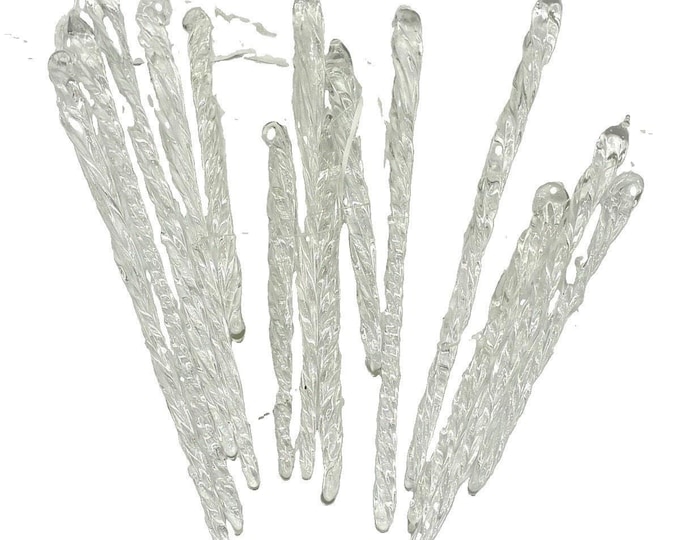 Vintage Glass Icicle Christmas Ornaments Lot of 14 Clear Twisted Spun Glass 4-5”