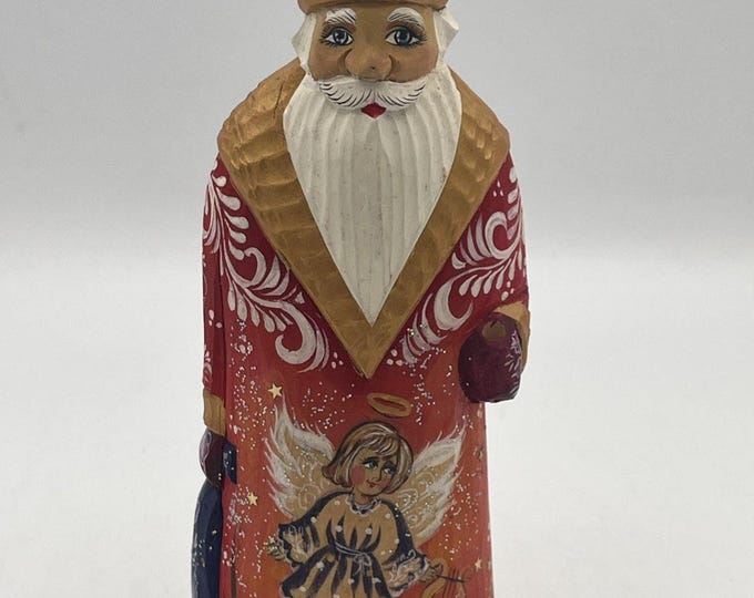 Santa Claus Carved Wood 7.5” Vtg Fairy Story Christmas Decor RUSSIAN DED MOROZ