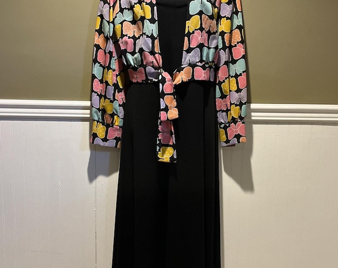 Vintage Jonathan Logan 2pc Classic Spaghetti Strap Black Maxi Dress Bright Wrap