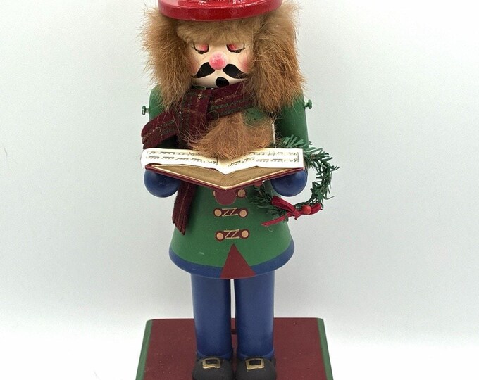 Vintage Wood Caroler Nutcracker Animated Music Box 13” Moves Plays Christmas