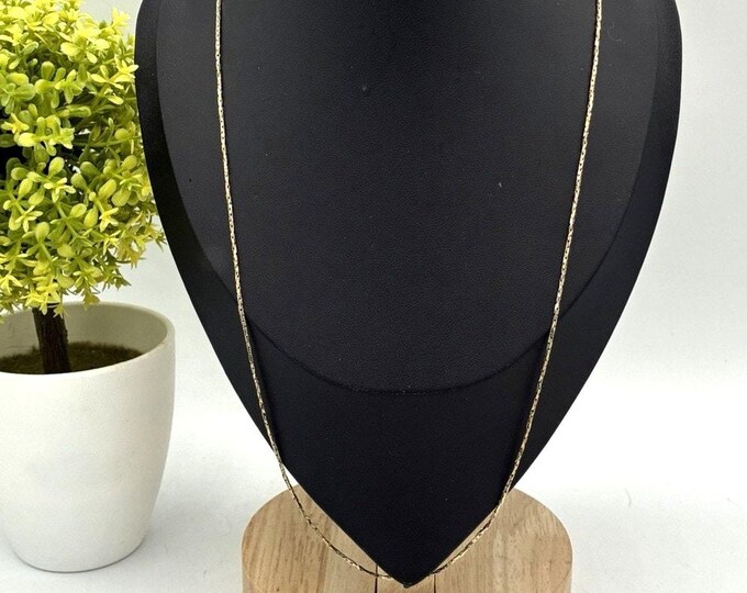 Vintage Sterling Silver Bar Link Chain Necklace — Two‑Tone Gold Accent, 24" Spring Ring