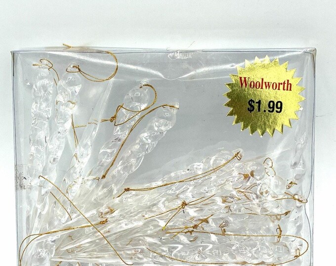 Vintage Woolworth Clear Icicle Christmas Ornaments NOS Original Box