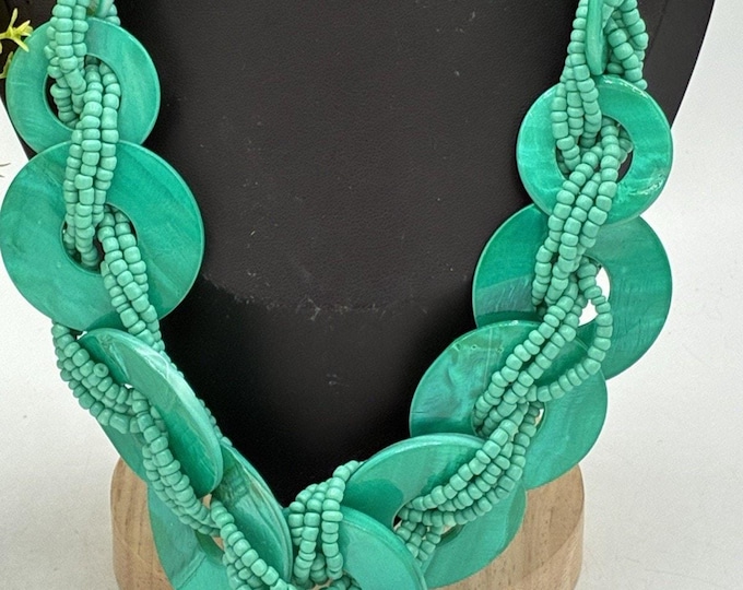 South Sun Genuine Mother of Pearl Necklace Turquoise Multi Strand 18”
