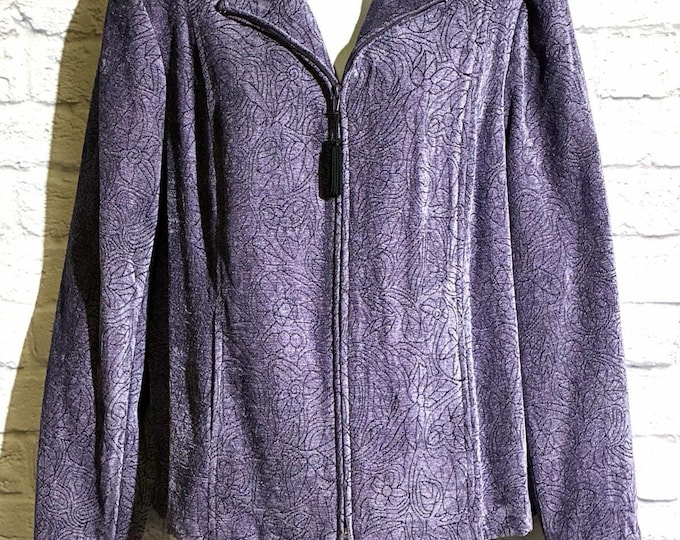 Dressbarn XL Purple Floral Jacquard Tapestry Jacket Tassel Zip Y2K