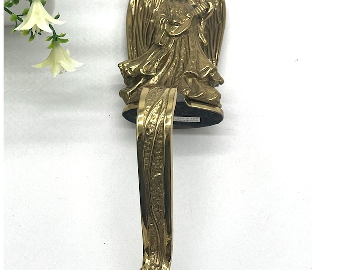 Vintage Avon Brass Angel Stocking Holder — Heavy Mantle Hook Christmas Decor