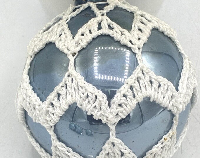 Vintage Blue Glass Christmas Ornament Handmade Crochet Lace Cover