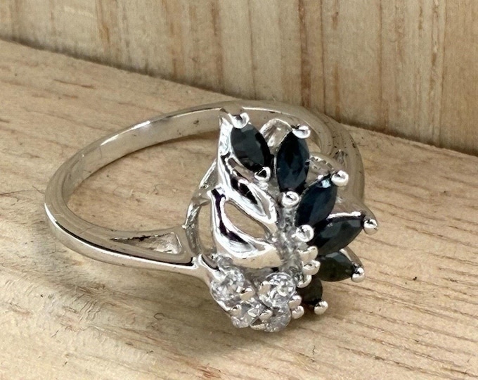 Vintage RJ Graziano for Avon 925 Sterling Silver Sapphire Floral Ring Size 6