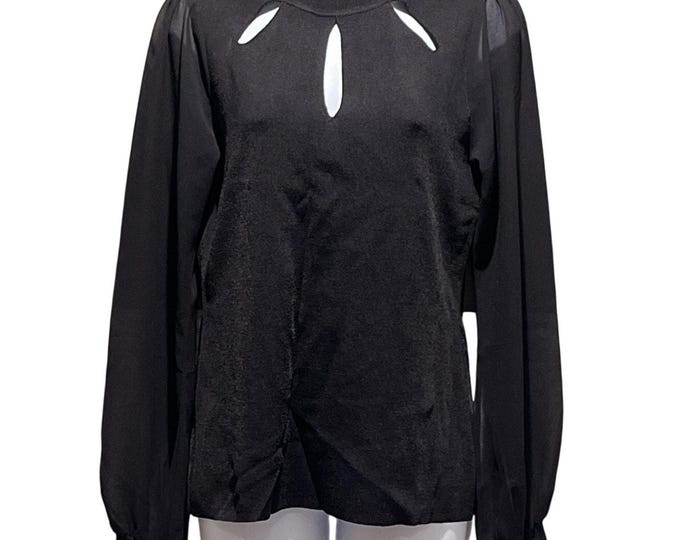 INC Black Keyhole Neck Blouse – Long Sleeve Dressy Top – Women’s L
