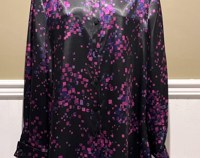 Vtg Kasper & Company ASL Women’s Geometric Sz 12 Blouse Long Black Purple