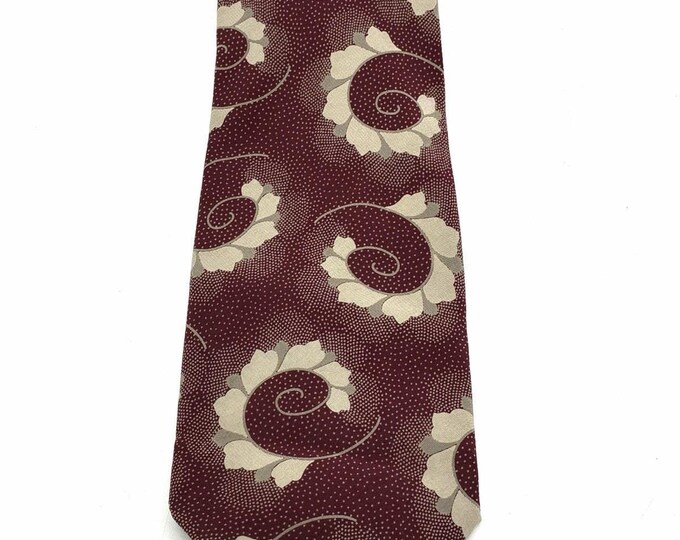 Vintage Robert Stewart 100% Silk Tie Burgundy Cream Abstract Scroll Necktie