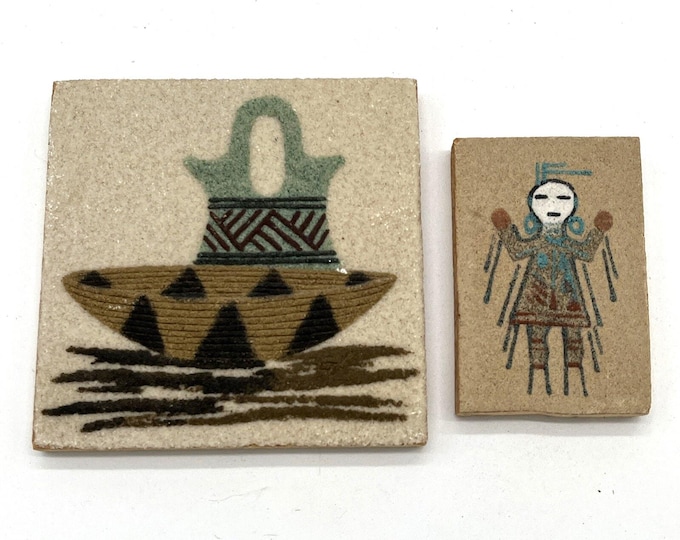 Native American Sand Art Pair – Larry Toledo & R. Manuelito, Basket and Vase + Blessing Beauty