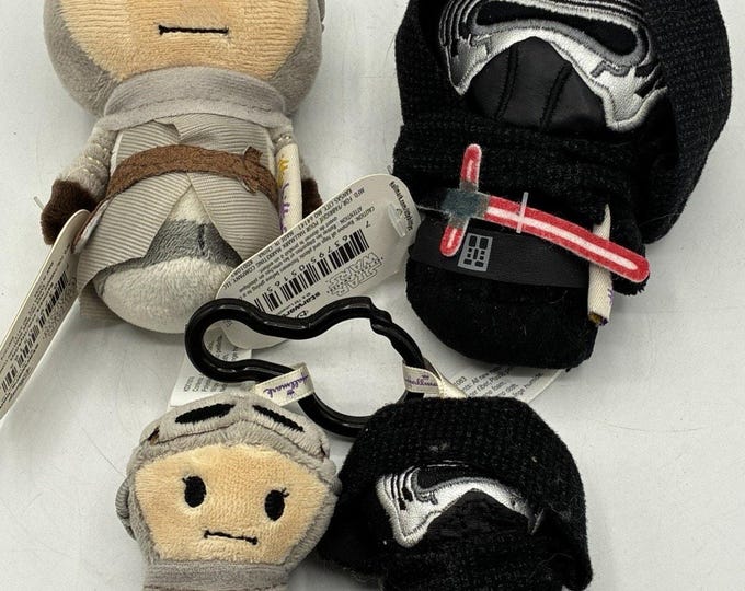Lot 4 Hallmark Itty Bittys Star Wars Rey Kylo Ren Plush Mini Clip-On NWT