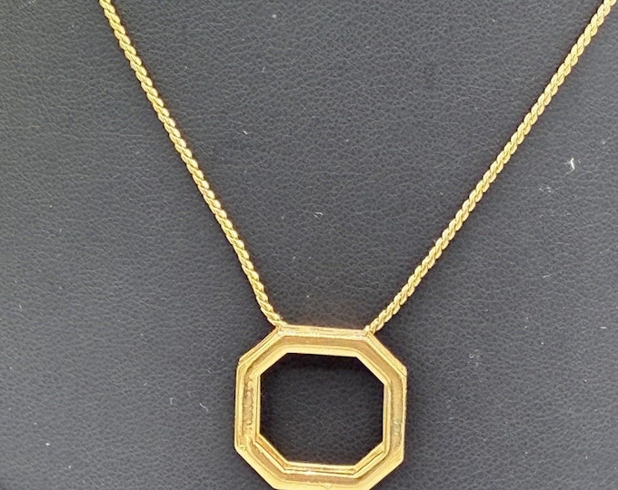 Avon Gold Tone Octagon Pendant Necklace Geometric Minimalist Signed
