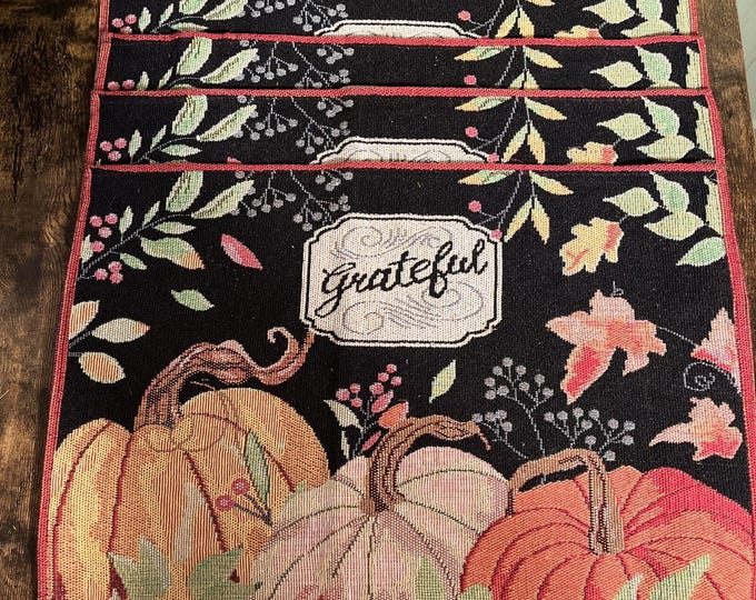 Set of 4 Vtg Tapestry Kitchen Placemats 13"X18.5" Fall Autumn Pumpkin “GRATEFUL”