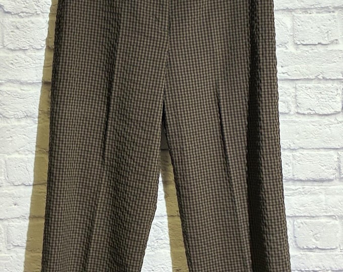 Chicos Womens Size 1.5 Gingham Seersucker Wide Leg Culottes Brown Black Cropped