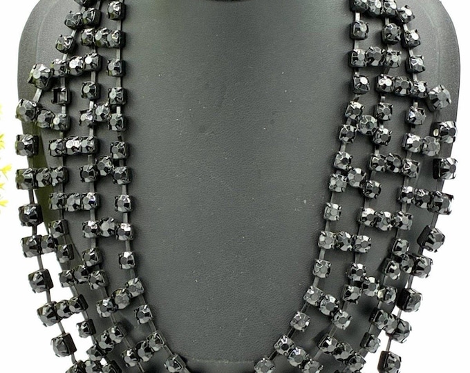 Vintage Claire’s Black Rhinestone Necklace 17” Multi Strand Statement Y2K