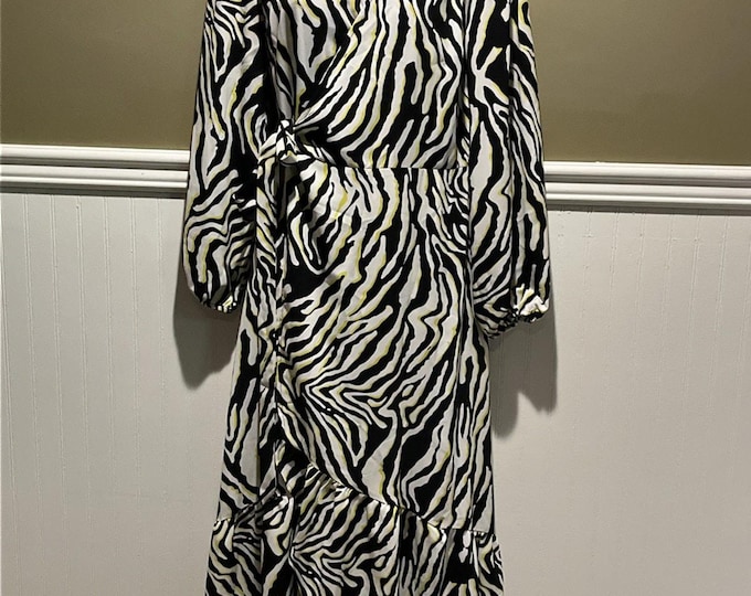 Bar III NWT Zebra Print Maxi Wrap Dress Ruffle Black White Yellow Size M