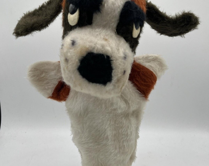 Vintage 1974 Animal Fair Dog Puppet Brown Plush White Hand Puppet USA Used AS IS