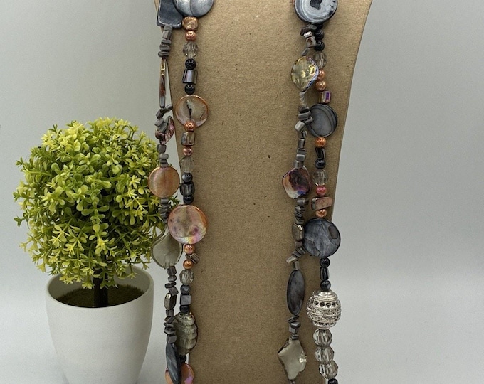 Sonoma Life and Style 32” Long Shell Bead Statement Necklace Iridescent Gray