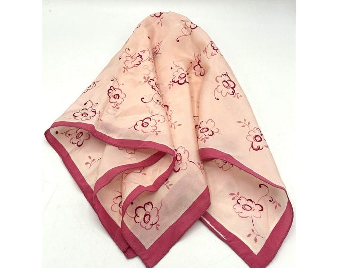 Vintage Sheer Scarf Blush Pink Floral 20x20 Small Square Kerchief