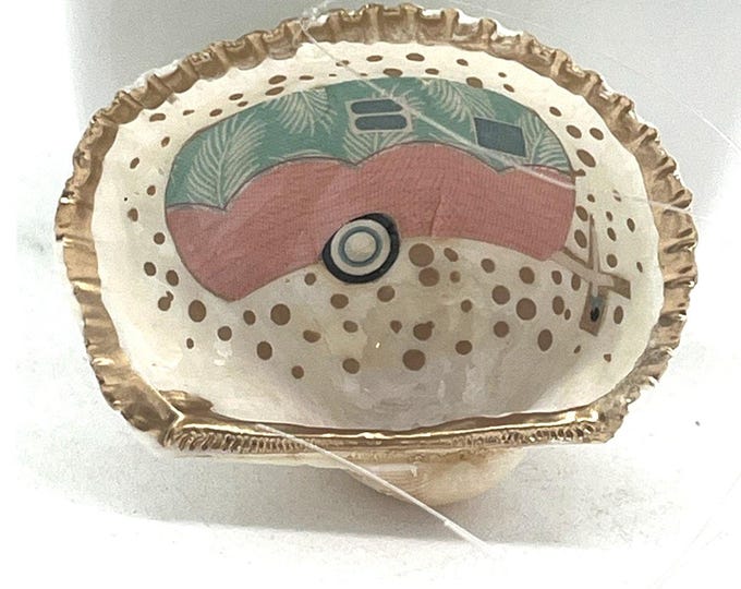 Hand‑Painted Camper Trailer Shell Ornament – Artisan Coastal Christmas Décor