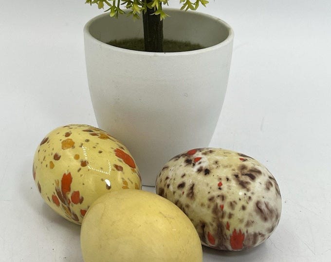 Set of 3 Vintage Hand Painted Ceramic Easter Eggs Speckled & Matte Signed