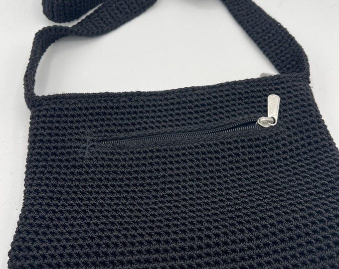 The Sak Black Crochet Crossbody Shoulder Bag Woven Small Zip Purse Vintage