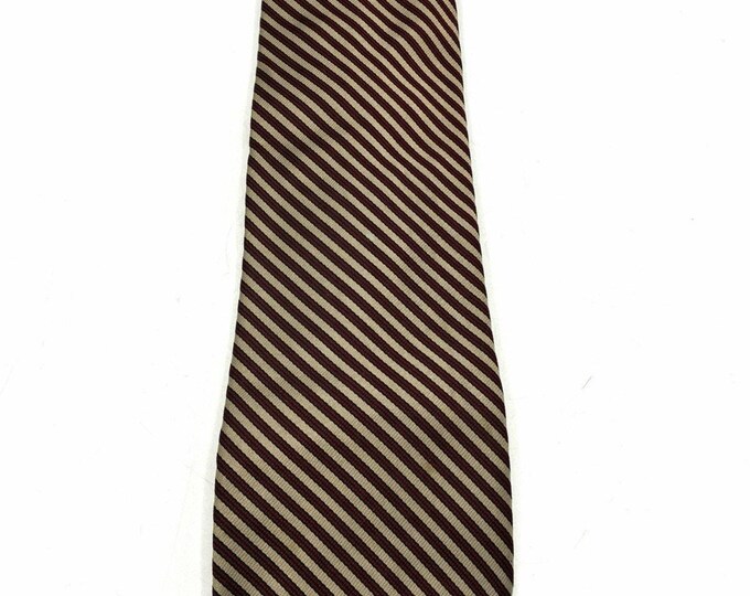 Bert Pulitzer Vintage Silk Tie Sold at Higbee’s Cleveland Repp Stripe Tan
