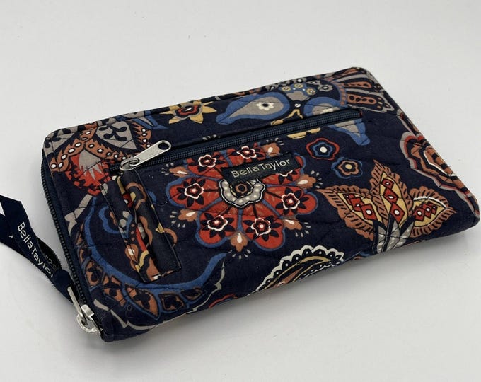 Bella Taylor Serafina Quilted Wristlet Wallet Blue Floral Cotton Boho