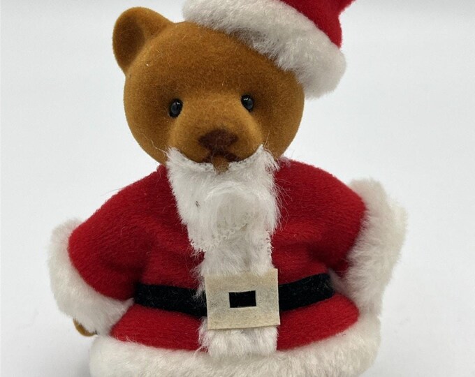 Vintage Flocked Jointed Santa Bear 5”