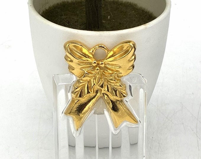 Gorham Germany Crystal Glass Gift Box Christmas Ornament Gold Bow Holly Vintage