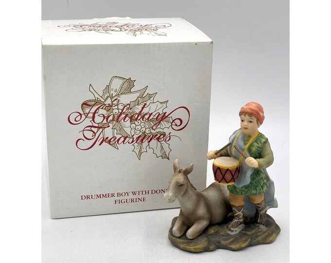 Avon Holiday Treasures Drummer Boy with Donkey Nativity Figurine 2003 NIB