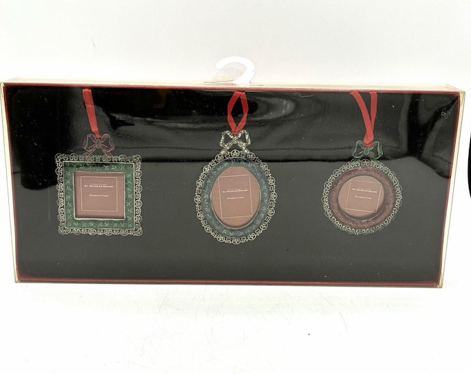 St Nicholas Square Jeweled Photo Frame Ornaments Set of 3 NOS Christmas