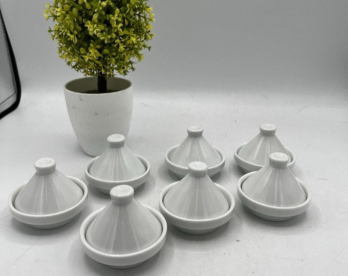 La Petite Potiere Mini Tagine Set of 7 White Porcelain Individual Serving Bowls