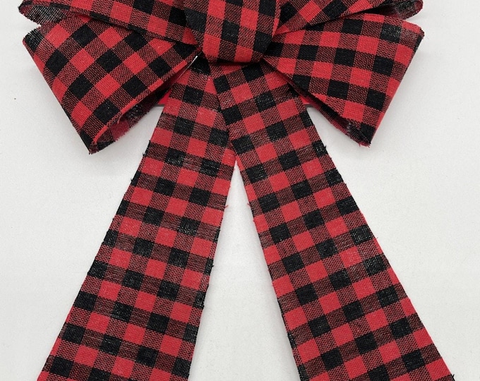Christmas House Red and Black Buffalo Check PVC Bows, 14.5x9.625 in.