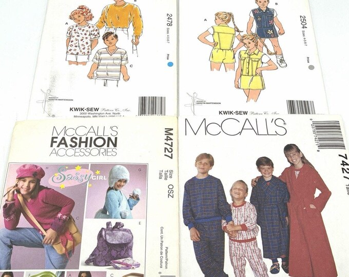 Vintage Sewing Pattern Lot 4 Kwik Sew McCall’s Kids Clothes Uncut Sizes 4-7