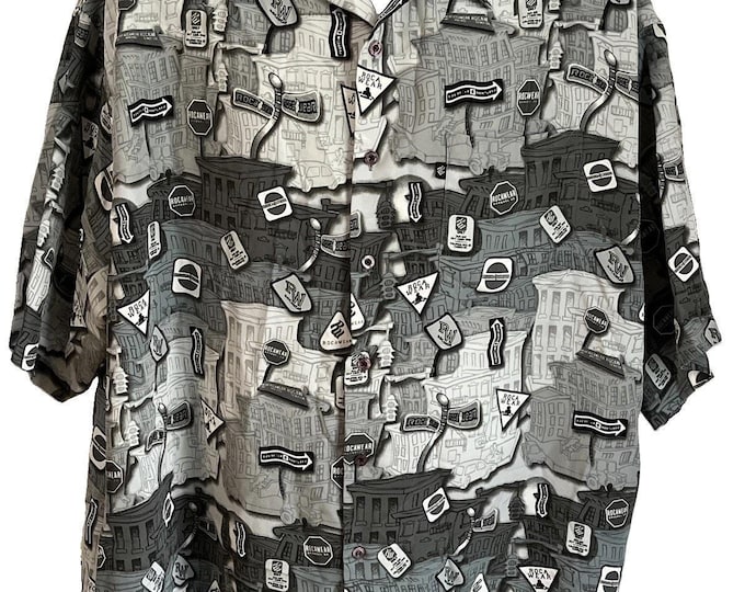 Vintage Y2K Rocawear Shirt Mens 2XL NYC Brooklyn All Over Print Button Up