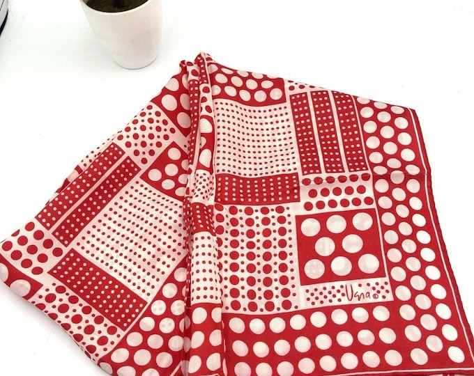 Vintage Vera Neumann Scarf Red White Polka Dot Geometric 14x44 Signed