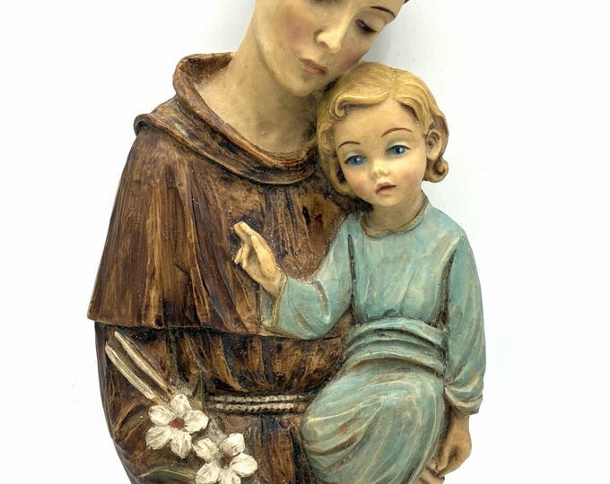 Vintage Italian St Anthony of Padua Wall Plaque with Christ Child, ET Italy
