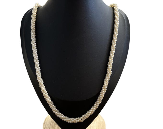 Marvella Signed Twisted Seed Pearl Necklace 23" Classic Bridal Ivory