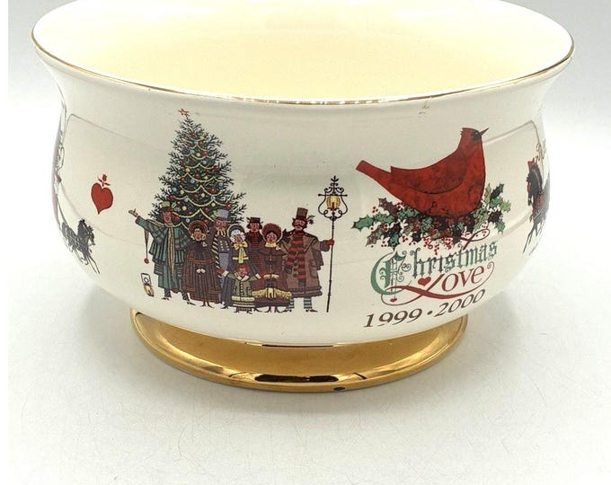 Vintage 1999 Charles Wysocki Christmas Love Teleflora Bowl Gold Trim Holiday