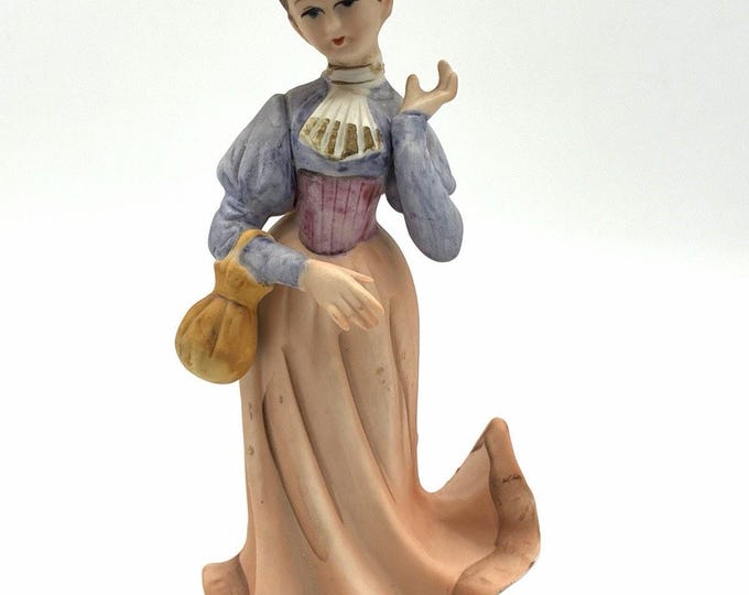 Vintage Japan Porcelain Victorian Lady Figurine Lamp Base UL Portable 7"