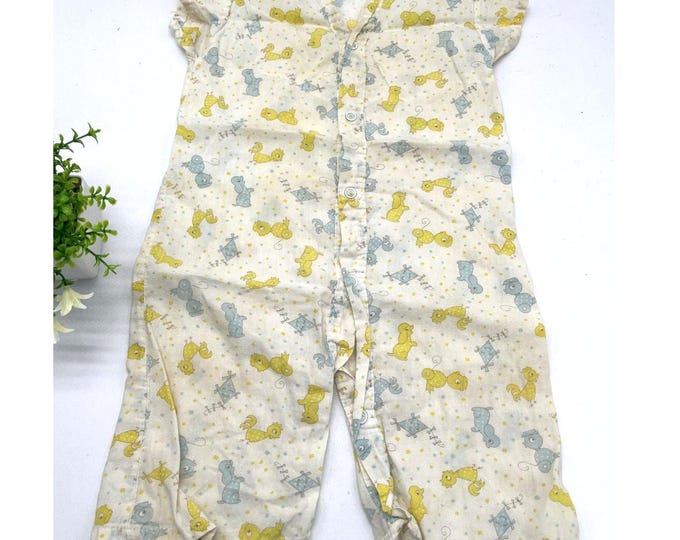 Vintage 1950s/60s Toddler Romper – Yellow & Blue Unisex One‑Piece 12–18 Months