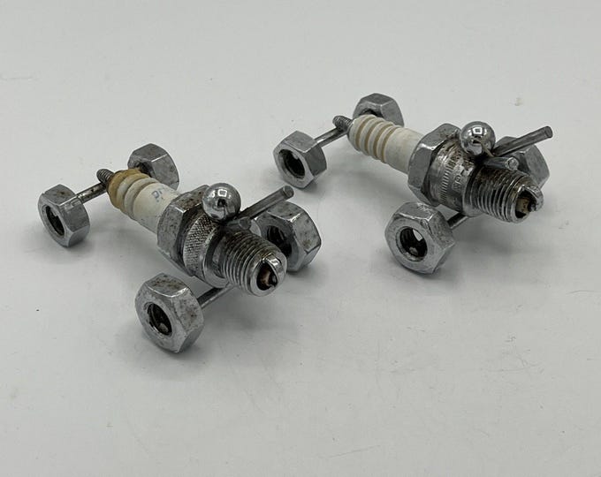 Vintage Set of 2 Scrap Metal Art, Race Car / Dragster Racing Car Gift Handmade