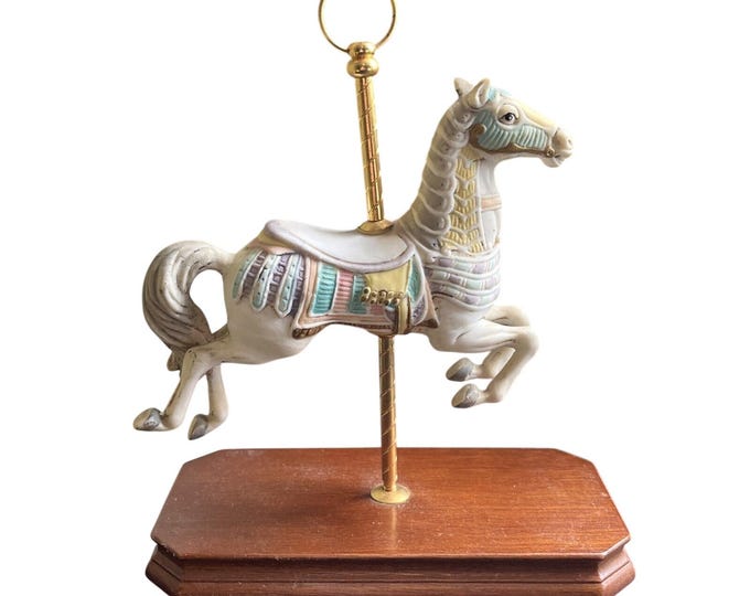 Vintage Kmart Carousel Horse Wood Base 7” Tall Porcelain Figurine