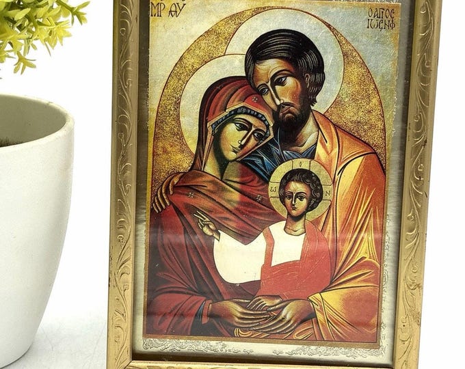 Holy Family Icon Jesus Mary Joseph Byzantine Style Framed Religious Art